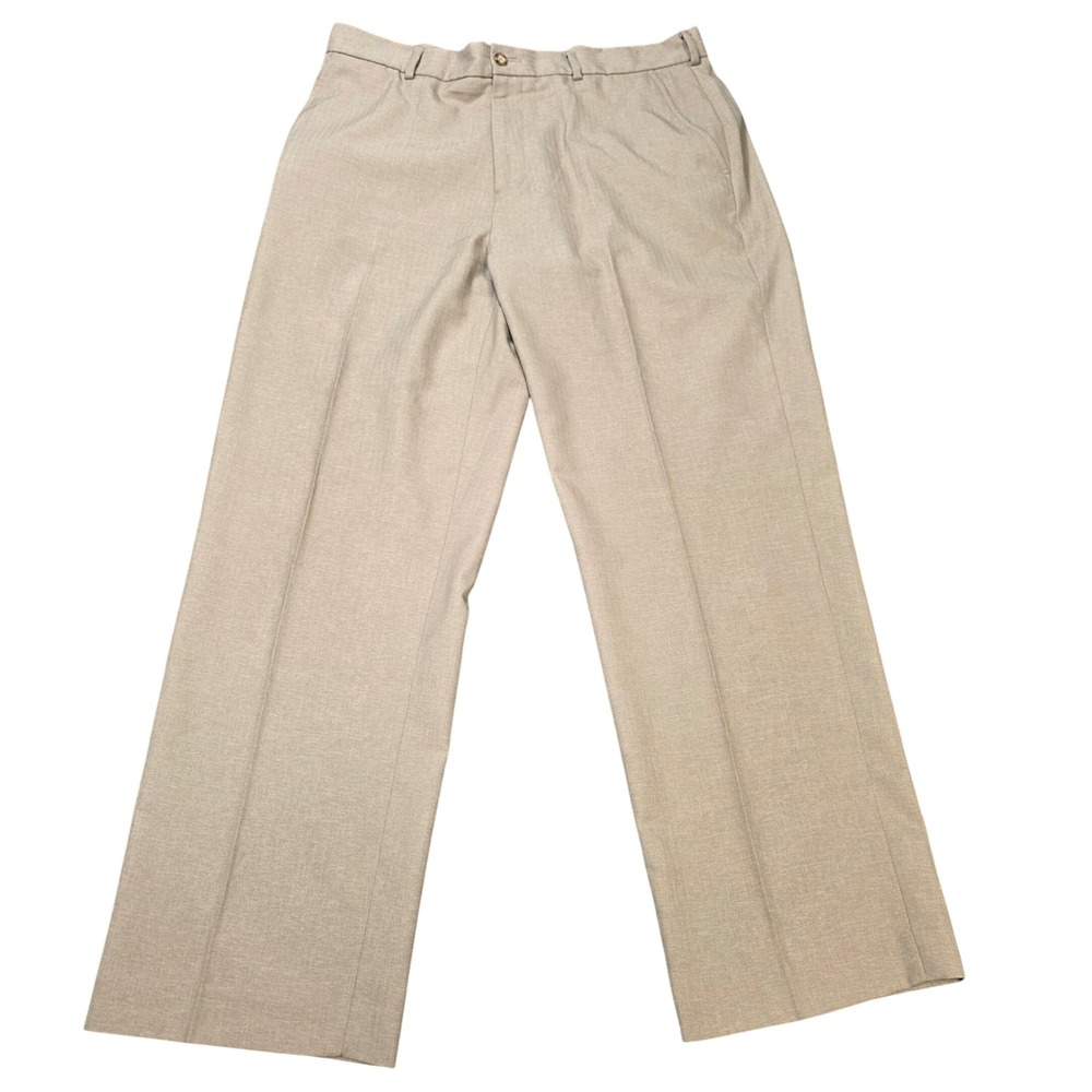 Perry Ellis Herringbone Flat Front Dress Pants Men's Size 34x30 Tan Straight Leg